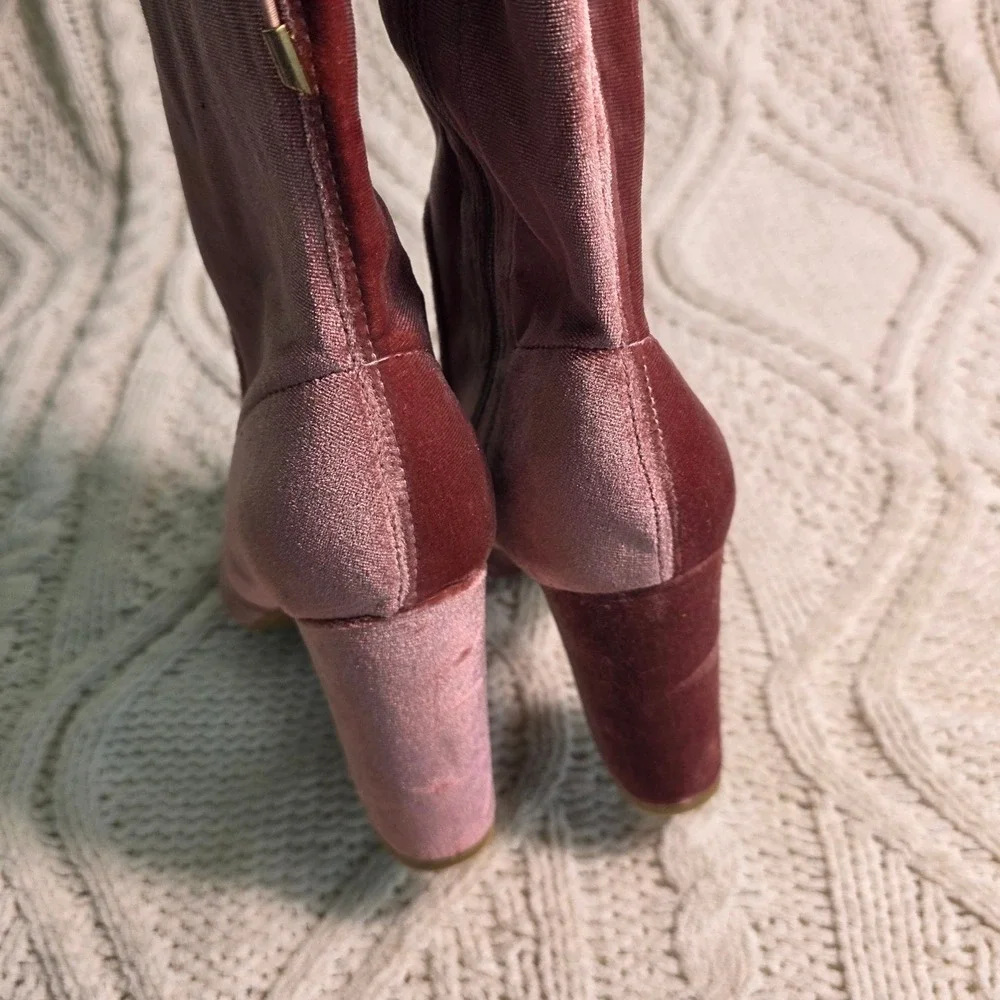 Yoki Bridget Crushed Velvet Over The Knee Boots Pink Pointed Toe Women 7.5